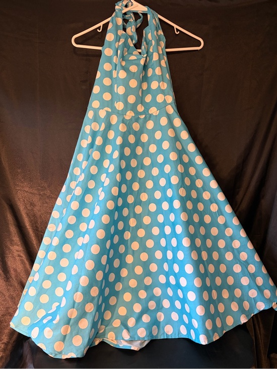 Hell Bunny Dresses & Skirts - Hell Bunny Turquoise and White Polka Dot Halter Dress size Large